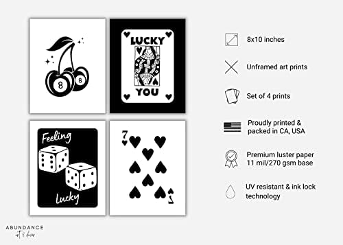 Lucky You Queen of Hearts Poster Conjunto de 4 pôsteres de cartas para o quarto estético Lucky You Black
