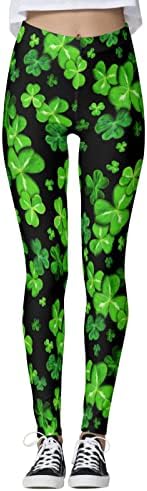 IIUS Leggings do dia de S.Patrick para mulheres de ioga de alta ascensão, perneiras verdes Green Four Clover Cozinhado