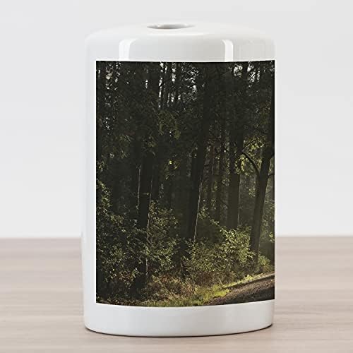 Ambesonne Woodland Ceramic Toothbrush Solder, segue pela floresta de outono em uma foto rústica da manhã nebulosa