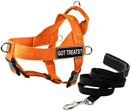 Dean e Tyler DT Universal No Pull Dog Harness com Get Treats? Remendos e coleira de cachorro, laranja, grande