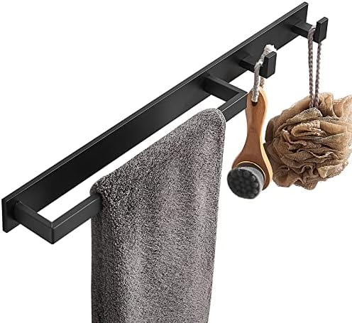 Barra de toalha adesiva para banheiro preto 17,3 em, toalheiro de mão montado na parede Rack de toalha