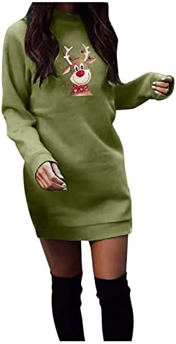 Casual Impresso de manga longa Redonda de contraste com suéter colorido Top vestido de moletom feminino