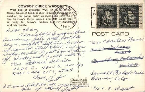 Cowboy Chuck Wagon Evanston, Wyoming WY original Vintage Post -Card 1968