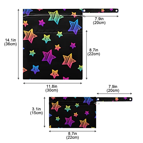 Rainbow Stars Bolsa de fralda reutilizável de bolsa seca preta para roupas de banho Organizador a seco