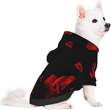 Anterior preto de rosa vermelha Impresso com suéter de capuz de animais de estimação, adequado para uso interno