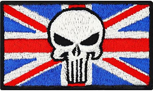 Skull Patch Britain Flag Fabric Applique para costurar ou passar a ferro para todos os tecidos | Patch de motociclista