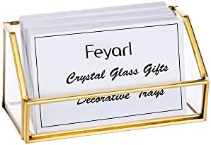 Feyarl Glass Business Card Titular Stand Gold Office Nome do escritório Exibir armazenamento do organizador
