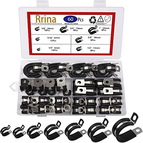 RRINA 60PCS 304 Kit de sortimento de cabos de aço inoxidável, grampos de metal de alfinete com