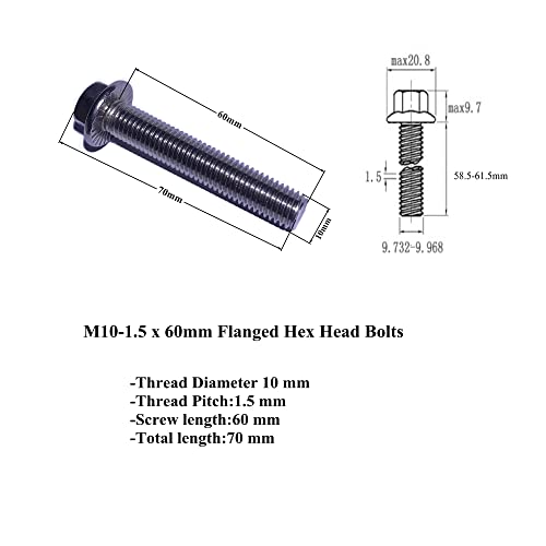 Needenr 5 conjuntos M10-1.5x60mm Flanged Hex Head Bolts, Kit de hardware de aço inoxidável 304 Flange