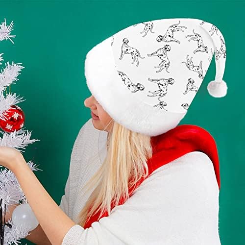 Cachorro dalmácia fofo chapéu de natal engraçado Papai Noel Hats de pelúcia curta com punhos brancos