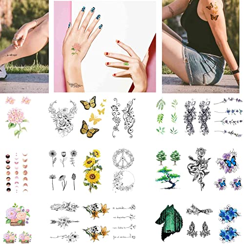 Quichic 60+ Designs Tatuagens de flores Tatuagens de flores grandes temporárias para mulheres Sexy Floral Blossom