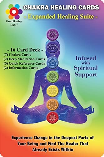 Deck de cartões de cura de chakra com gráfico de chakras, meditação profunda, informações essenciais