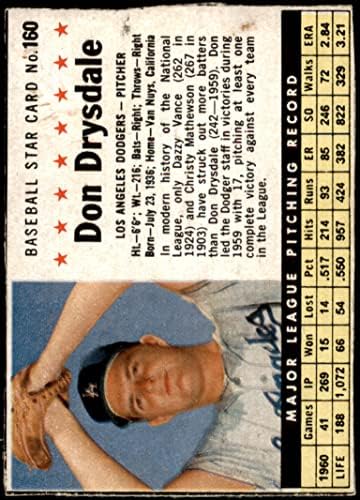 1961 Post Cereal 160 Box Don Drysdale Los Angeles Dodgers VG Dodgers