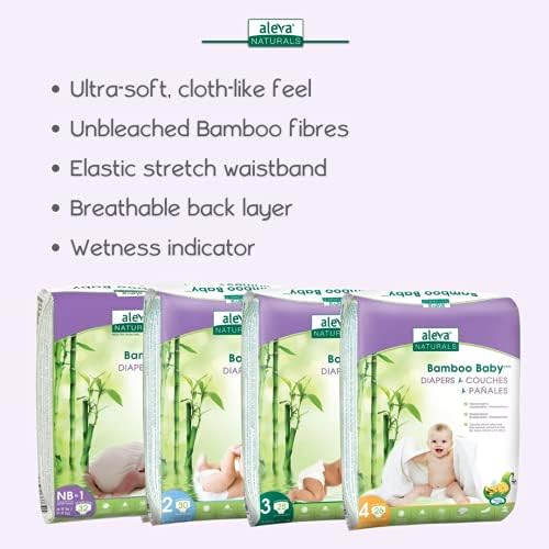 Aleva naturais bambu hipoalergênico fraldas para bebês para bebê, Ultra Soft, sensível à pele, biodegradável, descartável - tamanho 4 Economy Pack - 156 contagem