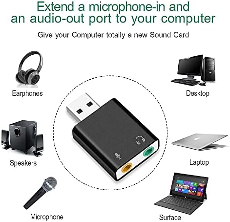 Navor Plug & Play Adaptador de áudio USB com alto -falante de 3,5 mm, microfone e fones de ouvido, adaptador
