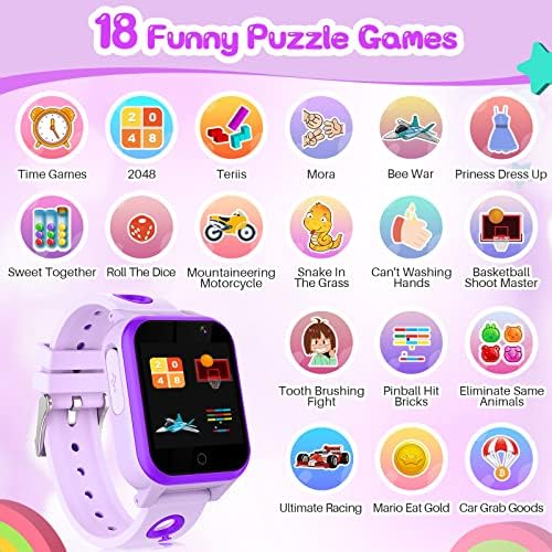 Okyuk Kids Smart Watch for Boys Girls Smart Watch For Kids With 18 Puzzle Games Dual Camera Rastreando Video Music