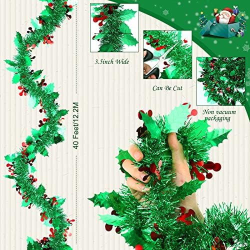 Dilunave 40 pés Tinsel Garland Tree de Natal Ornamento Metálico Twist Garland Hanging Wreath para