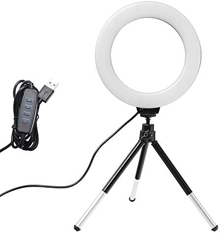 RBHGG de 6 polegadas Mini LED Desktop Video Ring Light Light Selfie Lamp com Tripod Stand USB Plug for Photo