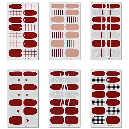 Wokoto 6 peças envoltem pregos adesivos de esmalte dicas listra cor sólida decalques de unhas auto-adesivas