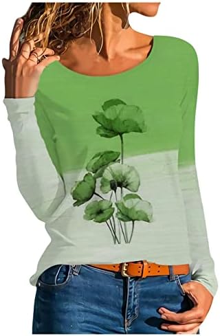 Blusa de manga longa impressa feminina Tops casuais Comparação de cores temperamento moletom de moda redonda