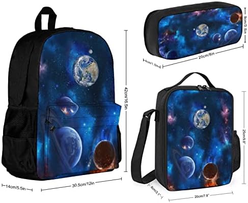 Damtma Galaxy Bookbag e lancheira Conjunto de mochila de 3 peças Planets espaciais Estrelas STARRS Backpack