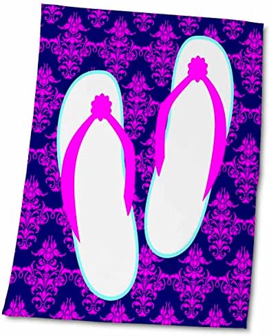 3drose magenta e chinelos de azul ciano sobre o padrão de damasco rosa quente - toalhas