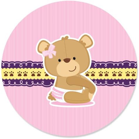 Garota bebê ursinho de pelúcia - etiquetas de adesivos de círculo de chá de bebê - 24 contagem