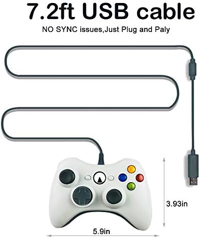 Controlador Reiso Xbox 360, 7,2 ft controlador USB Gamepad compatível com Microsoft Xbox 360 e Slim
