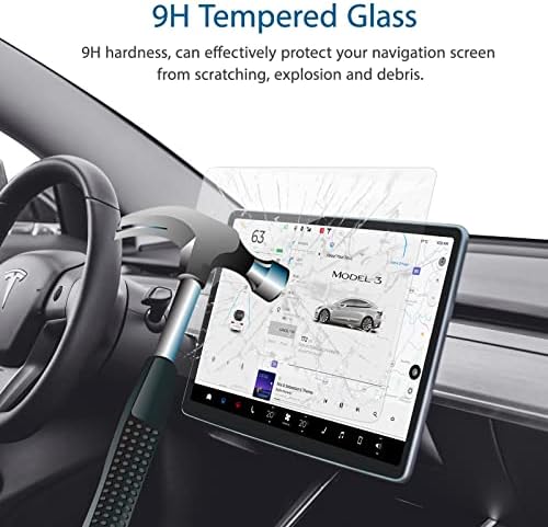 Protetor de tela de vidro temperado GLK para Tesla Modelo 3/Y Dashboard Navigation Screen Touchscreen - fosco/anti