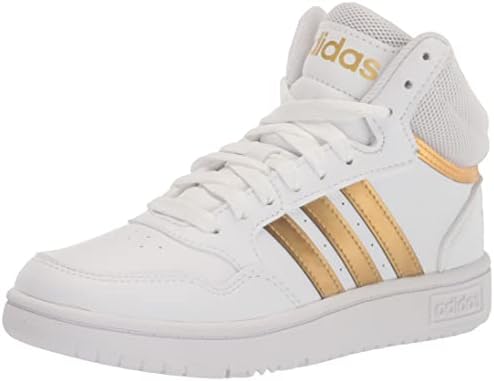 Adidas Hoops 3.0 Sapato de basquete intermediário, branco/branco/cinza, 3 Usissex Little Kid