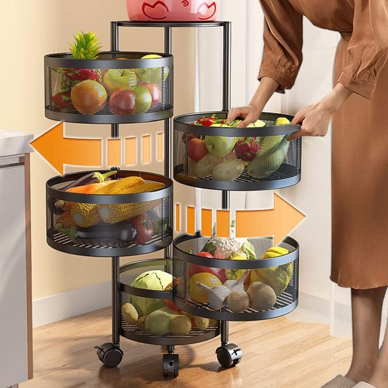 SEESD Multi-camada de camada de cozinha rack de cesta rotativa carrinho vegetal e rack de frutas rack de cozinha