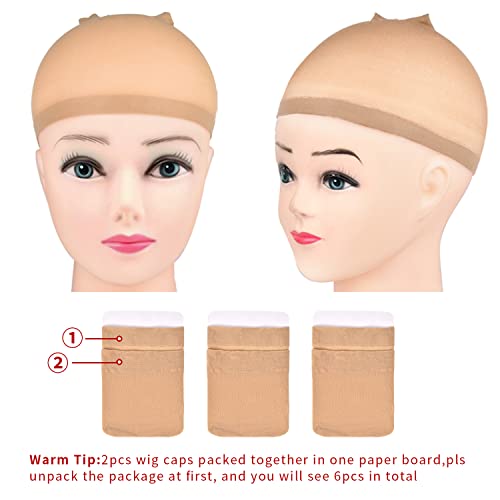 Capas de peruca, Morgles 6pcs Capas de peruca de nylon de nylon para mulheres- marrom claro