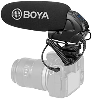 Câmera de câmera Boya microfone de espingarda com filtro de baixo corte/câmera de ganho compatível com