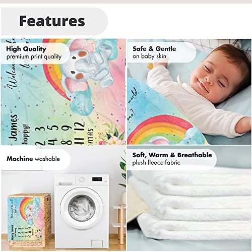Salte um cobertor personalizado para bebê, arco -íris de elefante, cobertor de elefante, cobertor
