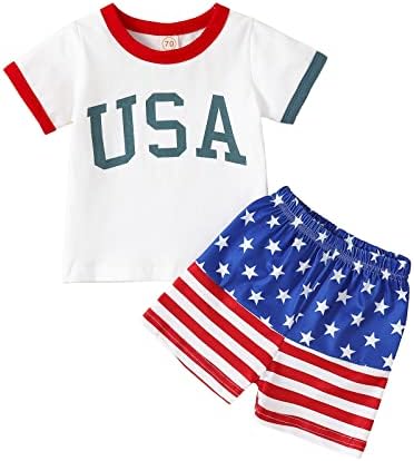 Criança menino menino de 2pcs tshirts calça conjuntos de pant Independence 4 de julho Carta impressa