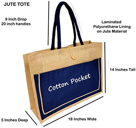 Juta de estilo vintage com bolso de algodão reutilizável bolsa de compras de mercearia grande