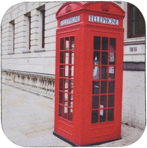 3drose CST_56177_3 Famous Red Phone Booths de Londres montanhas -russas de azulejos, conjunto de 4