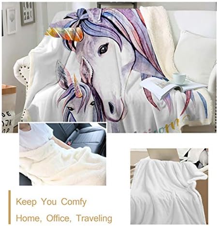 Sleepwish Girls Unicorn Clanta de aquarela Mom unicórnio e bebe unicórnio sherpa lã cobertor pastel roxo e