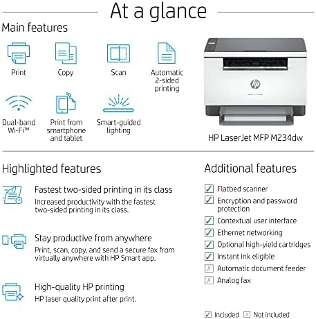 HP LaserJet MFP M234DW Impressora a laser monocromática sem fio all -in -one - cópia de varredura impressa - 30