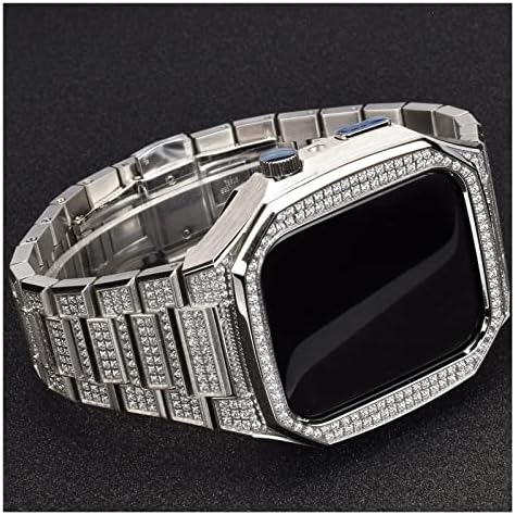 Kit de modificação de diamante Houcy para Apple Watchband 45mm de aço inoxidável ＆ Caixa de cinta para