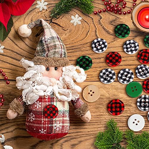 Botões de madeira de 160 peças de Natal 4 cores Buttons de artesanato xadrez búfalo Botões de Natal