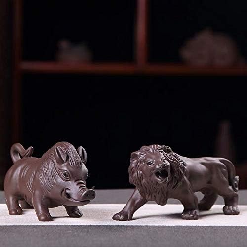 N/A Purple Clay Tea Pets Handmade Lion Roting Wolf Ornamentos criativos Zen Figuras fofas do escritório Decoração