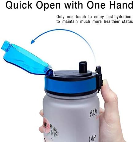 64hydro 32oz 1 litro garrafa de água motivacional com marcador de tempo e filtro removível, fluxo rápido, flip