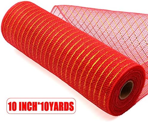 Fita de malha poli vermelha de descas com papel alumínio metálico 10 polegadas x 30 pés cada rolo para