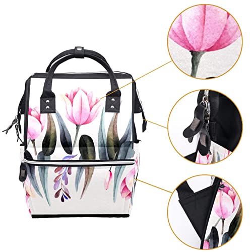 Mochila de borboleta em aquarela e fraldas de flores Backpack Mummy Backpack de grande capacidade Bolsa de