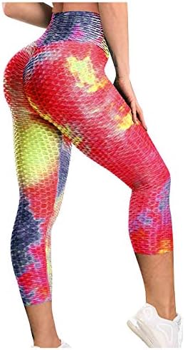 Mulher Bubble Hip Lifting Anti Cellulite Legging Legging Cintura Treino Tomoso Controle Tie Tye Dye Yoga