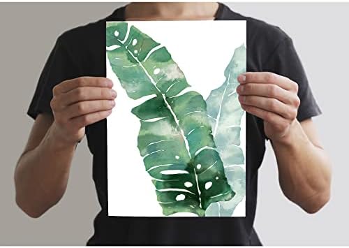 Poster de planta verde Zesonic para decoração de parede - folhas botânicas tropicais de aquarela para banheiro,