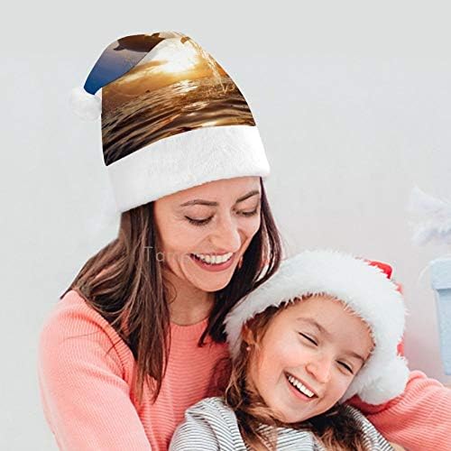 Chapéu de Papai Noel de Natal, Dolphin Jumping Sunset Holida de Natal para adultos, Hats de Natal de Comfort