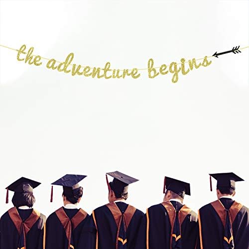 Glitter The Adventure Begins Banner - 2022 Decoração de graduação, Aposentadoria para o noivado de noivado de