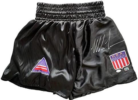 Mike Tyson assinou troncos de boxe preto personalizados JSA ITP - vestes e troncos autografados de boxe
